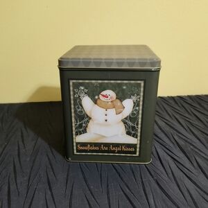 Snowman Tin Box with Snowflakes Design